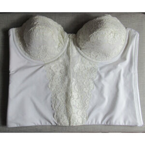Secret Treasures Bra 38C White Lace Pin Up Strapless Longline Bustier Burlesque